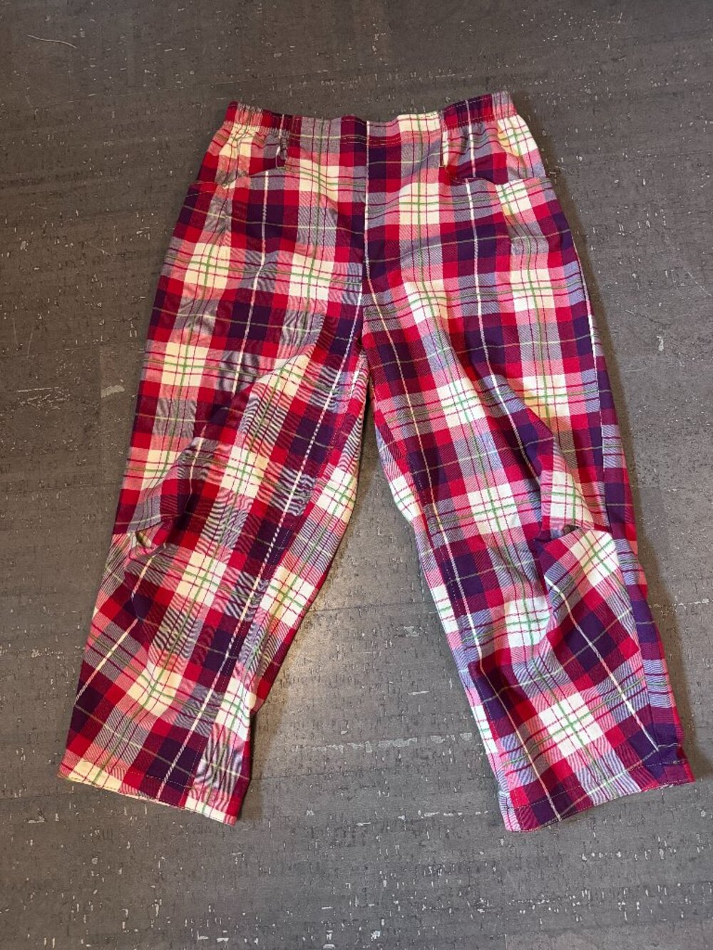Free People Plaid Wide Leg Pull On Crop Pants Pink Red